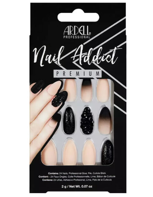 Ardell Nail Addict Black Stud y Pink Ombre False Nails